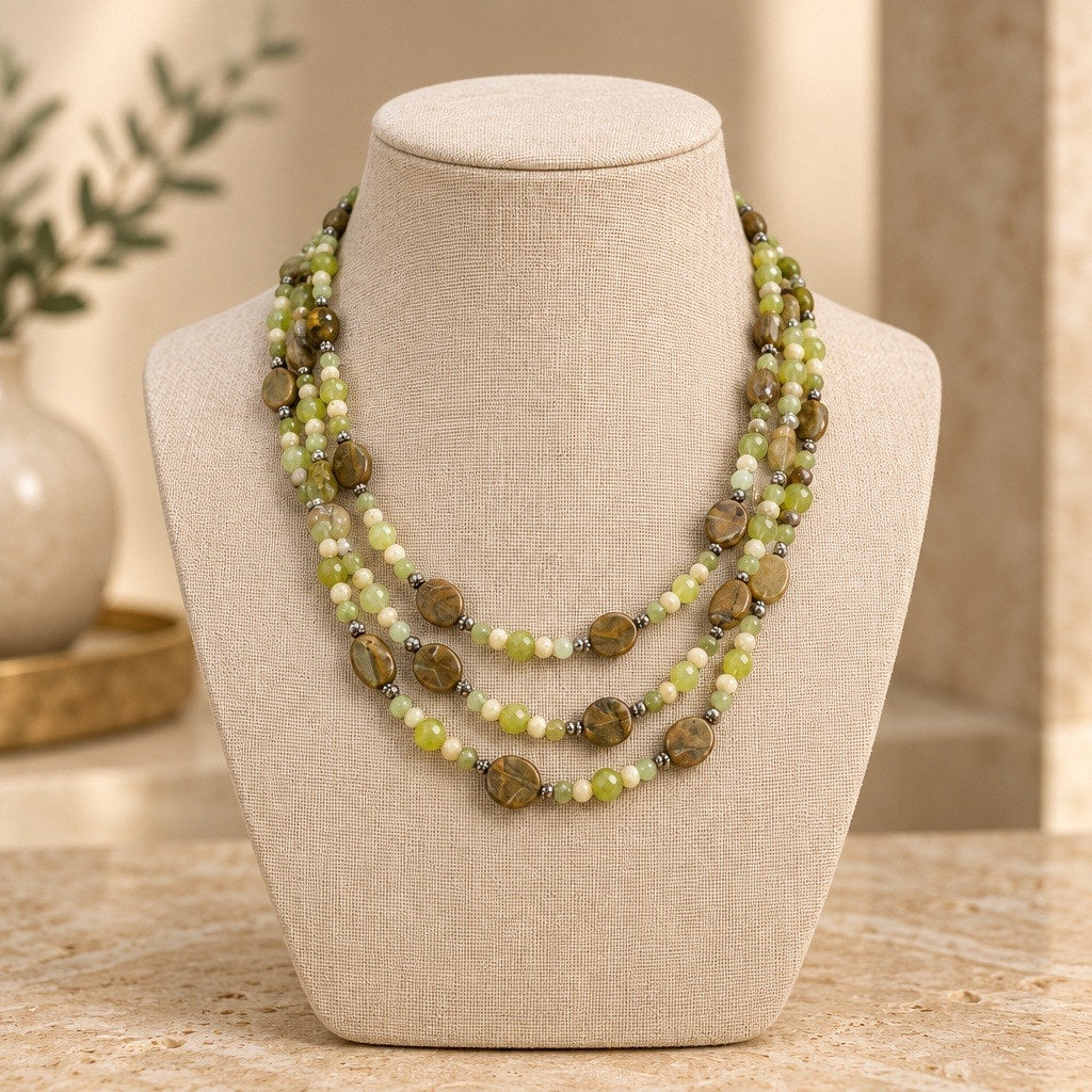 Vintage Silpada Silver Multi-Strand Earth Tone Gemstone Necklace