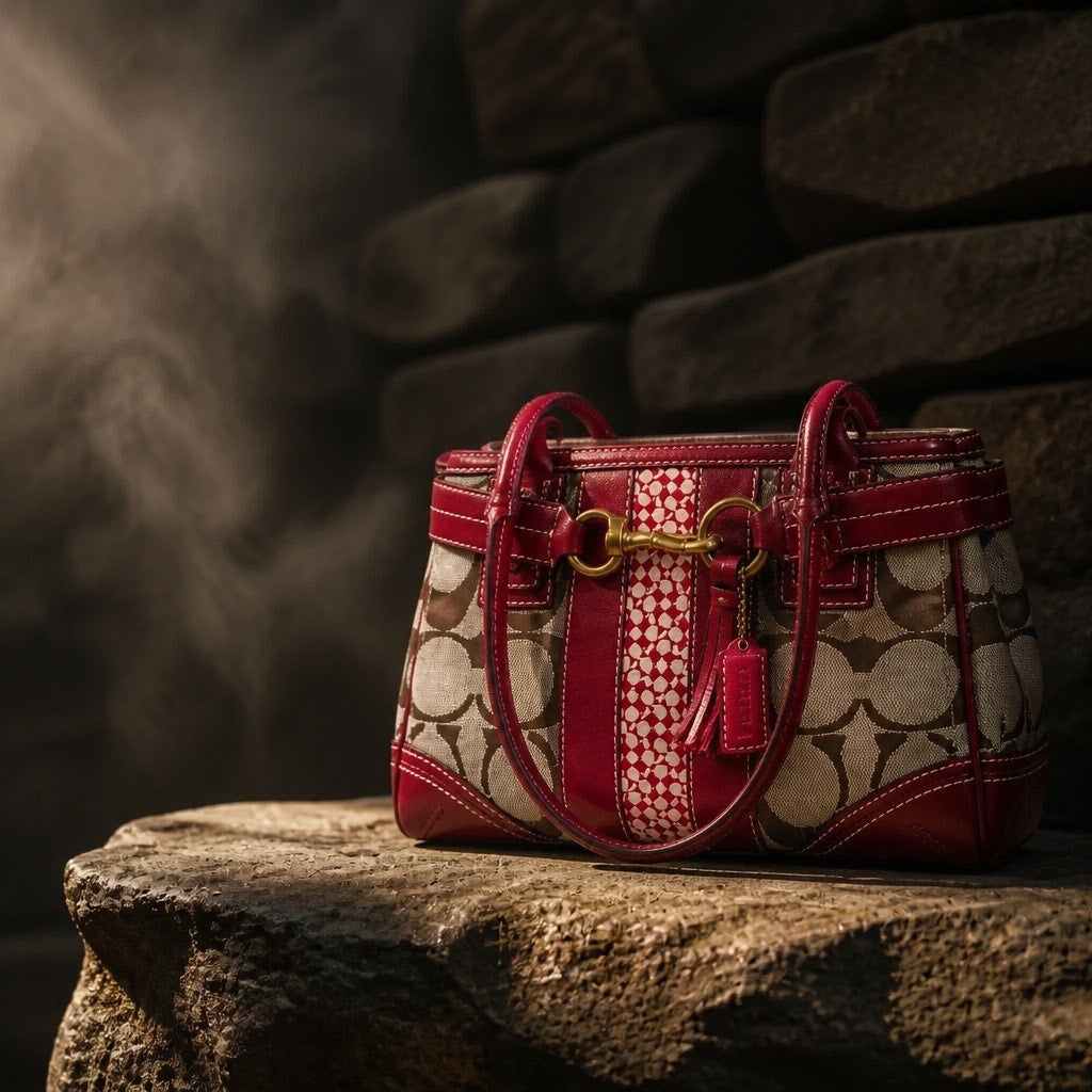 The Hampton Heritage Satchel – Vintage Monogram Canvas & Burgundy Leather Carrier