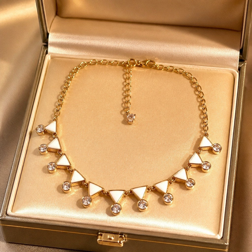 Vintage New Premier Designs "Set Sail" Gold Geometric Triangle Crystal Collar Necklace