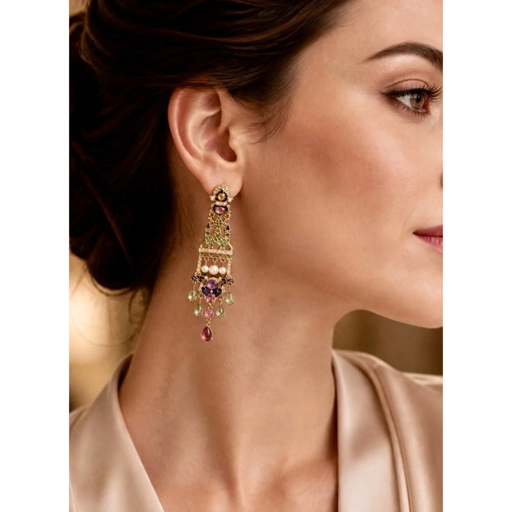 Authentic Percossi Papi Enamel Castle Statement Earrings