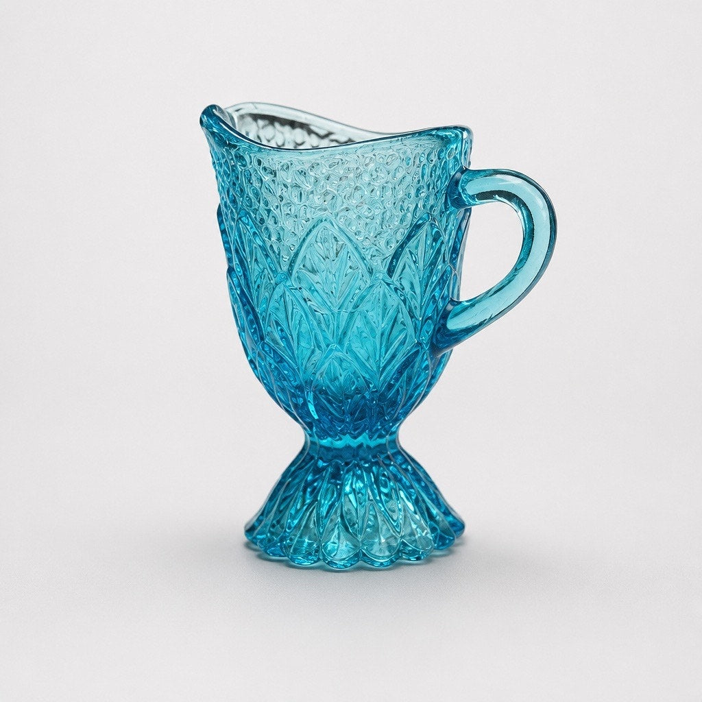 1970s Vintage Kanawha Glass aqua blue pressed glass miniature pitcher