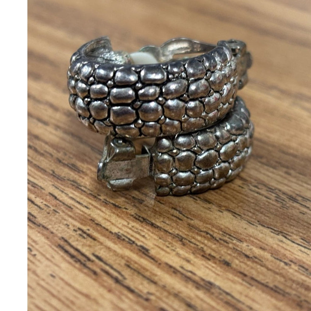 c. 1980s Antiqued Silver Tone Raised Bubble Pavé Textured Bold Hoop Earrings