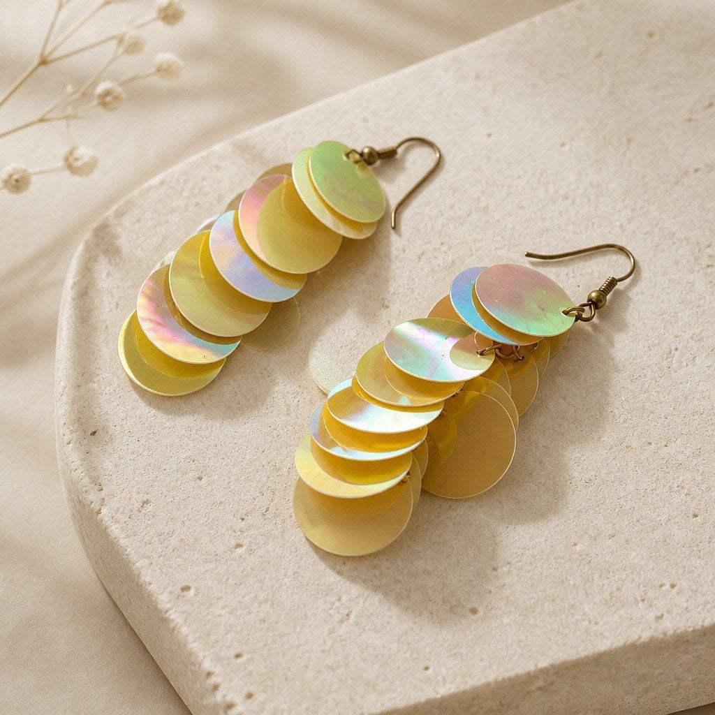 "Golden Aurora" Iridescent Paillette Cascade Earrings