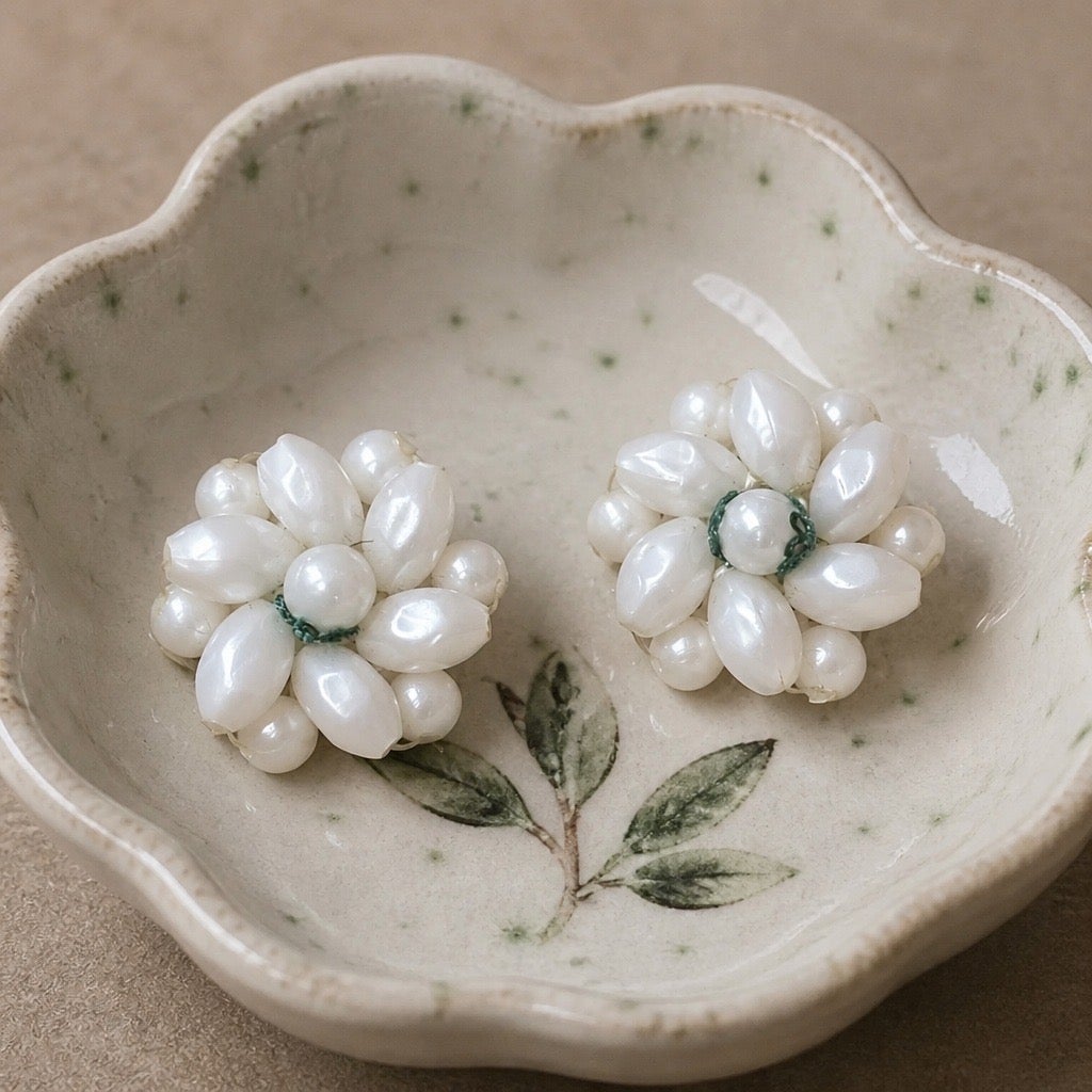c.1950s Hand-Wired Rice Pearl Earrings – Patented Brass Saddle-Back Mechanism