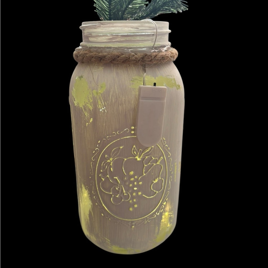 Led Lighted Wide Mouth Mason Jar Display with Rustic Bells