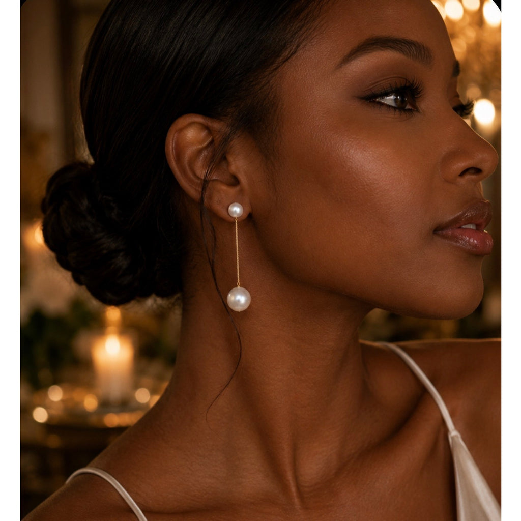 Elegant Long Chain Pearl Dangle Earrings