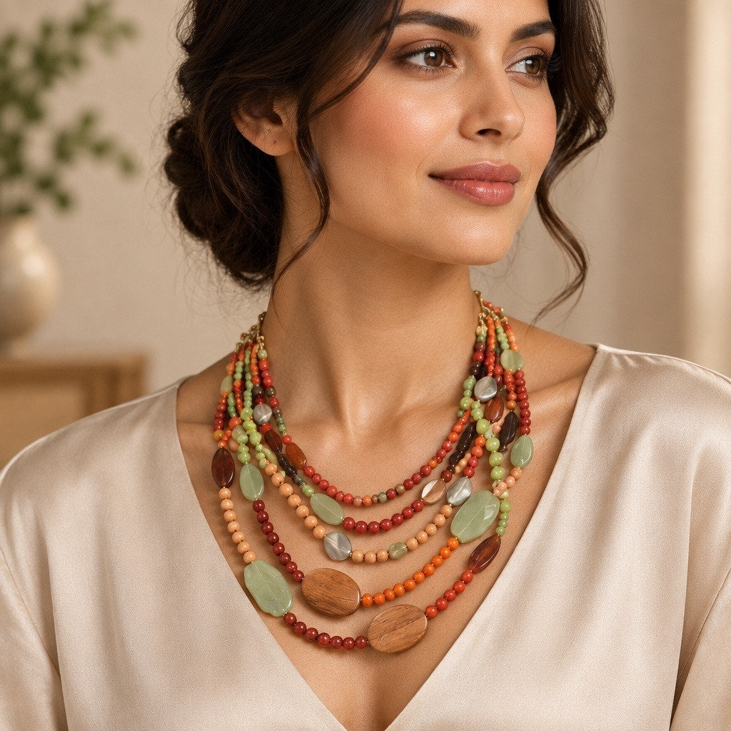 Vintage New Premier Designs Multi-Strand  Beaded Necklace -