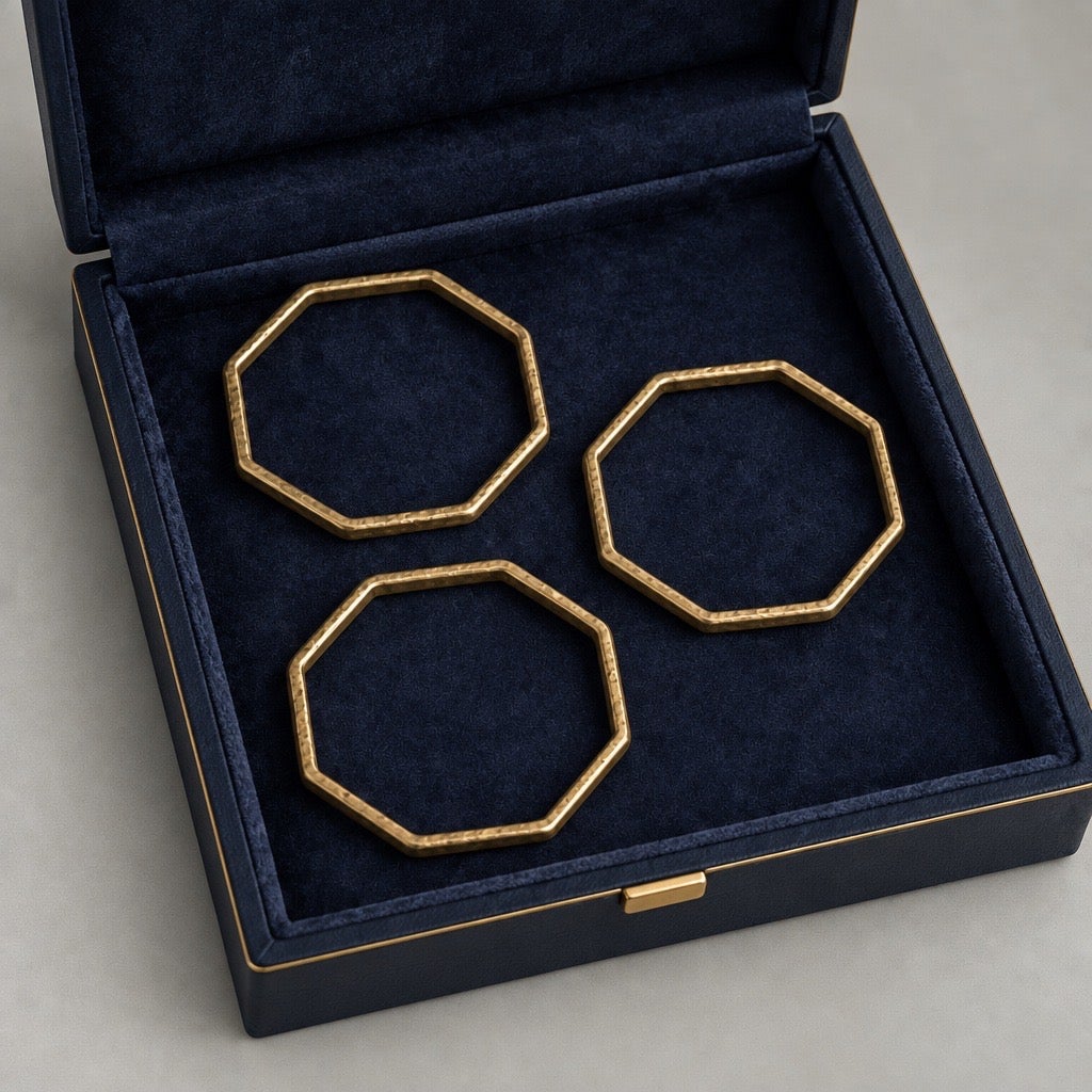 c.1990s Rare Archival Brutalist Hammered Patina Geometric Stacking Bangles