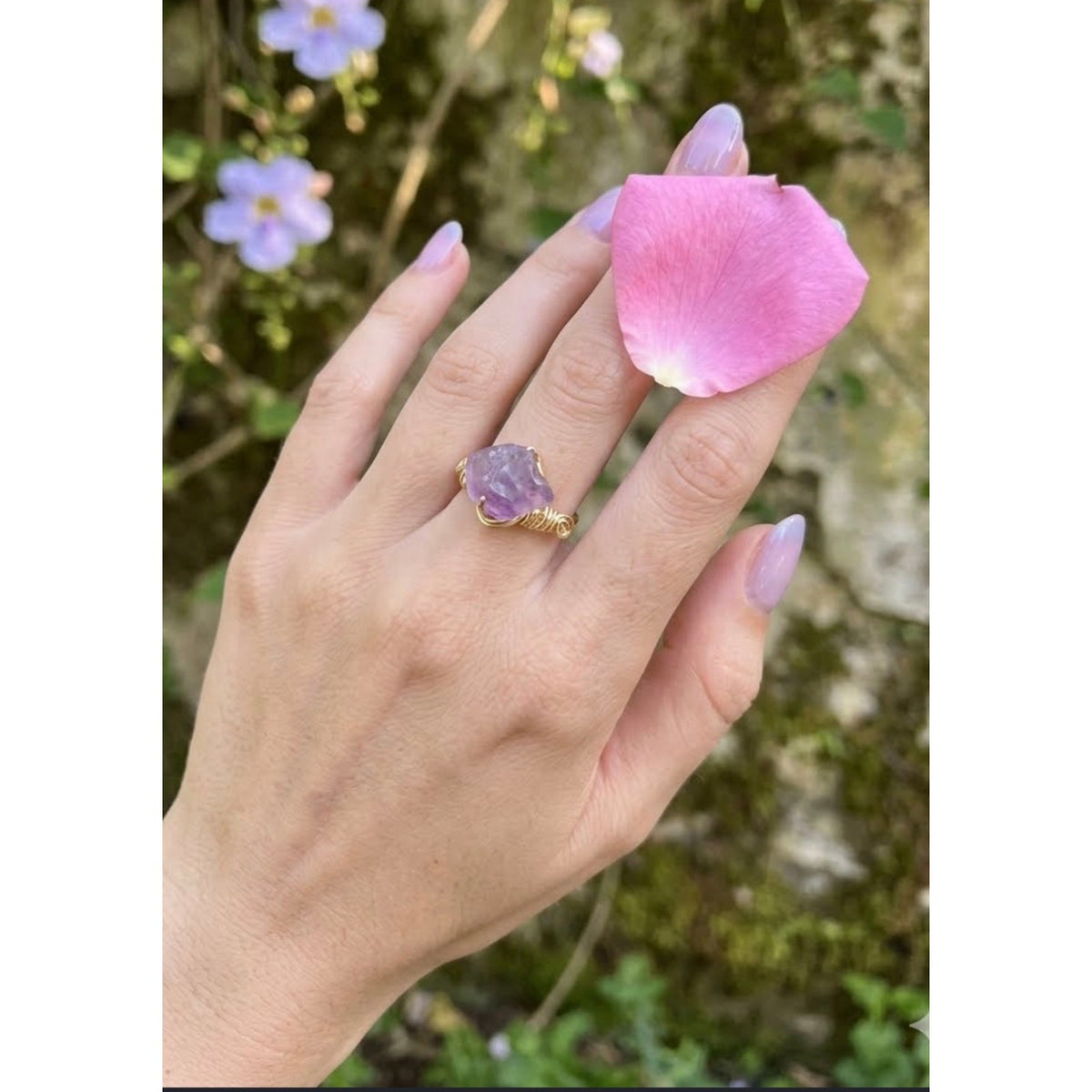 Handcrafted Raw Amethyst Gold Dipped Wired Ring