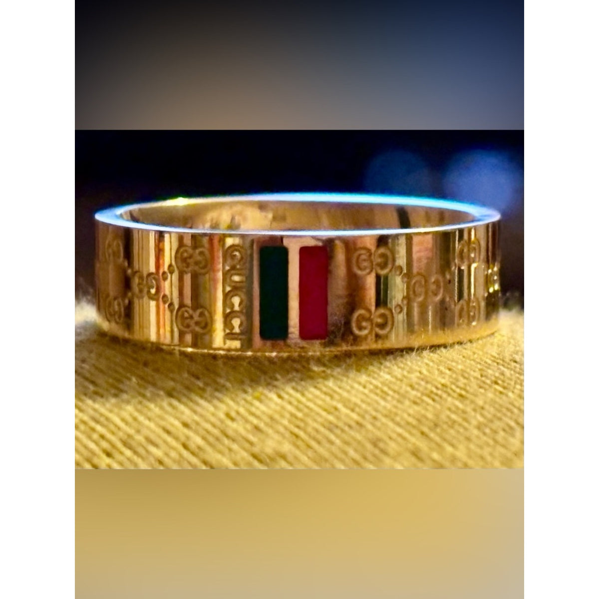 Gold plated Ring with Green & Red Enamel