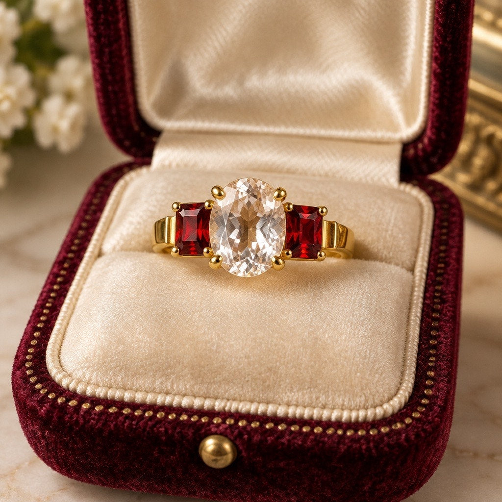 Crimson & Champagne: The Regal Trilogy Statement Ring Collection size 9.5-10