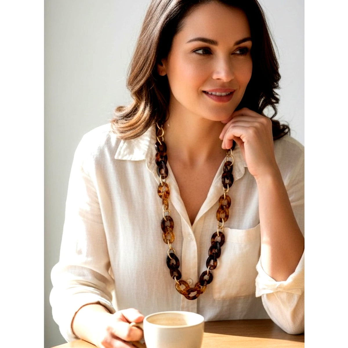 Vintage New Tortoise Shell Link Necklace by Premier Designs. Collection Margot