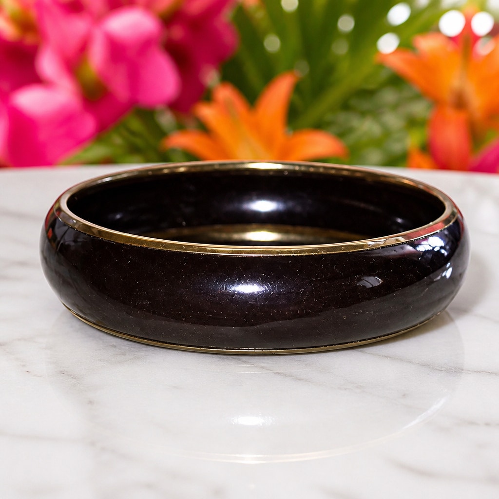Vintage 1980 s Glossy Black  Bangle Bracelet