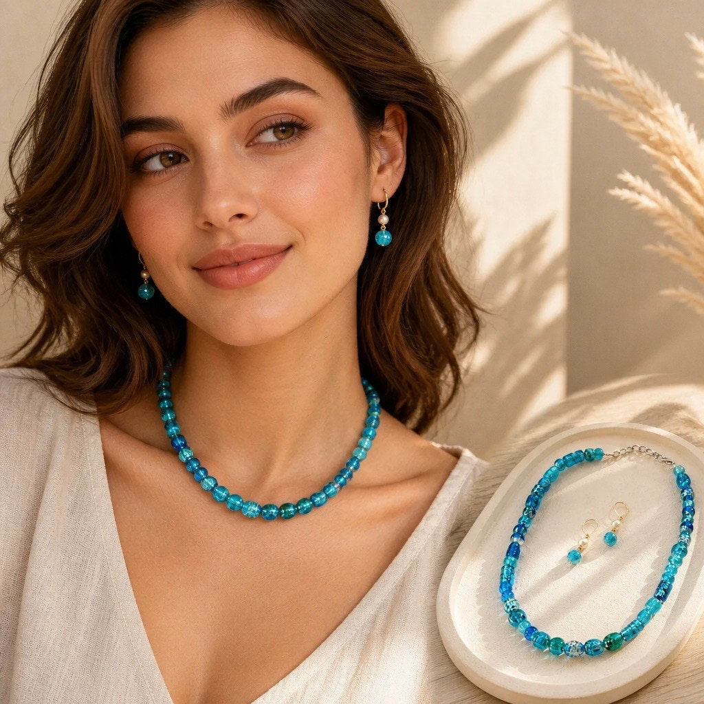 The Aegean Blue Obsidian Curated Necklace and Earring Suite