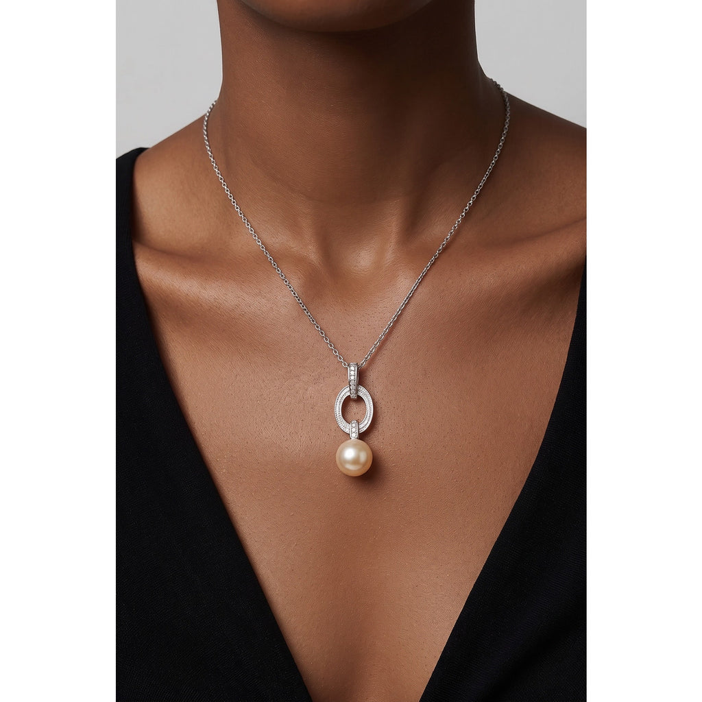 The Grace Pendant – Elegant White Pearl & Crystal Loop Necklace