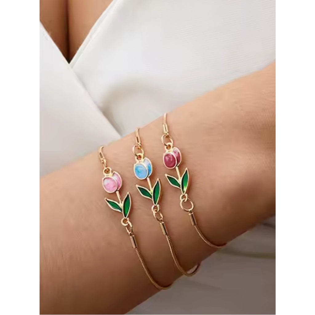 Gold Plated Pink Tulip Bracelet