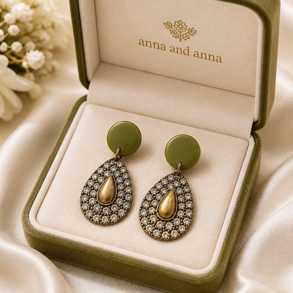 Signed Vintage Inspired Rhinestone Teardrop Earrings