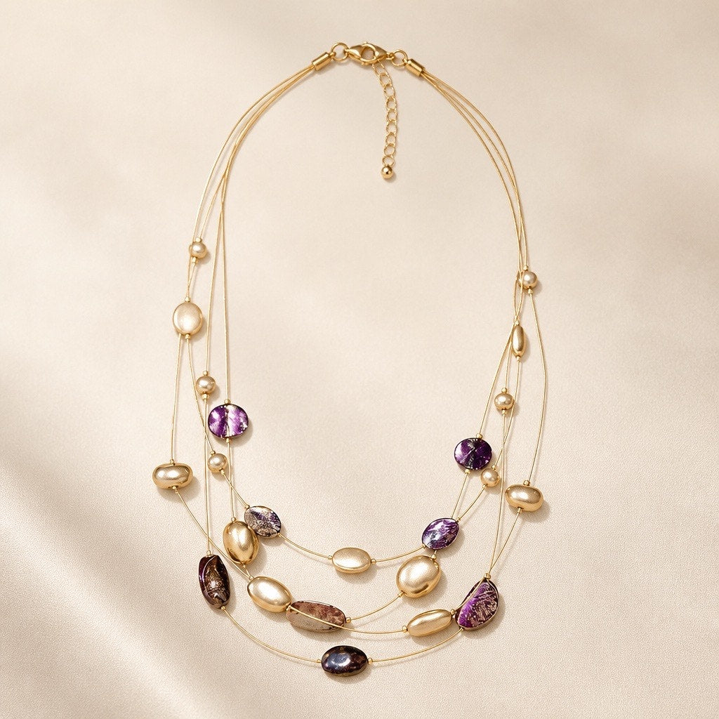 Retired Premier Designs 3-Strand Delicate Gold Layering Necklace with Dual Earring Curated Set