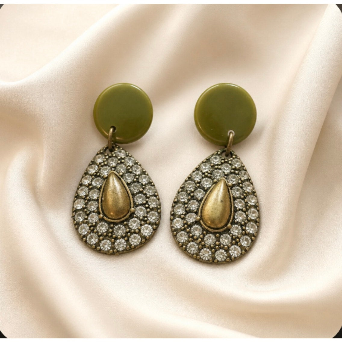 Signed Vintage Inspired Rhinestone Teardrop Earrings