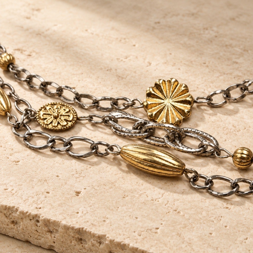 Y2K Retired Premier Designs Byzantine-Style Three Strand Layering Necklace,