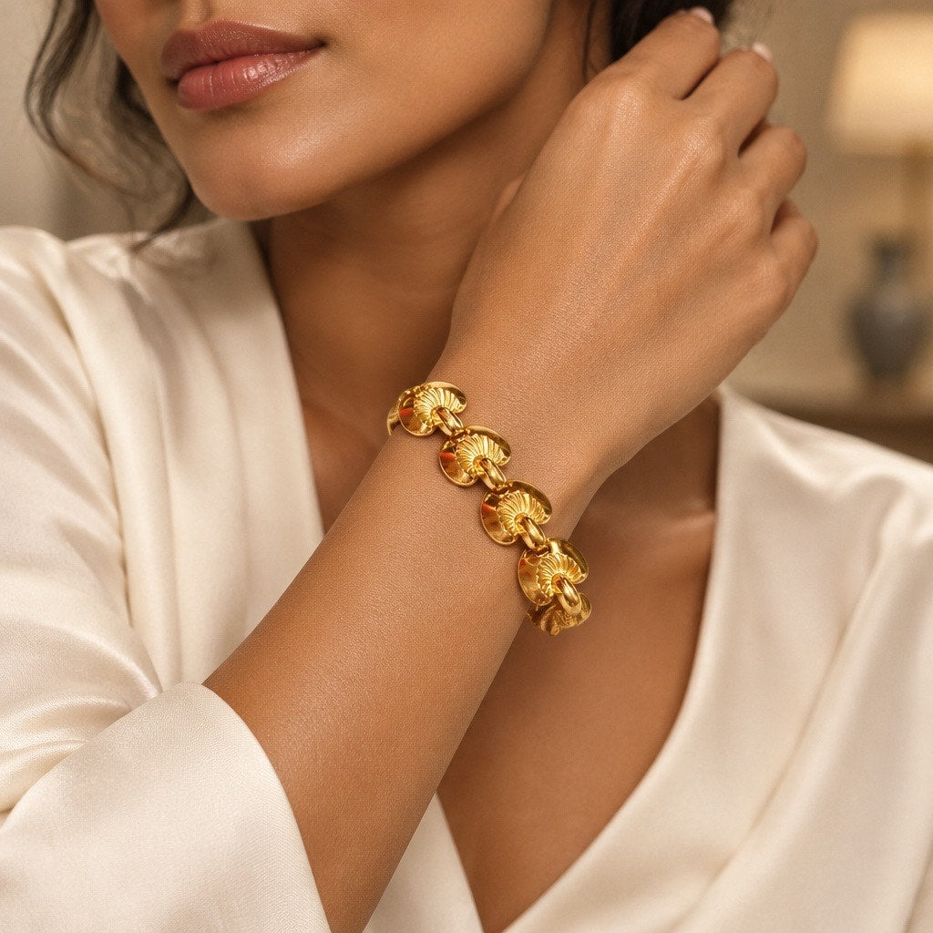 Vintage Monet Gold-Tone Floral Sculpted Bracelet