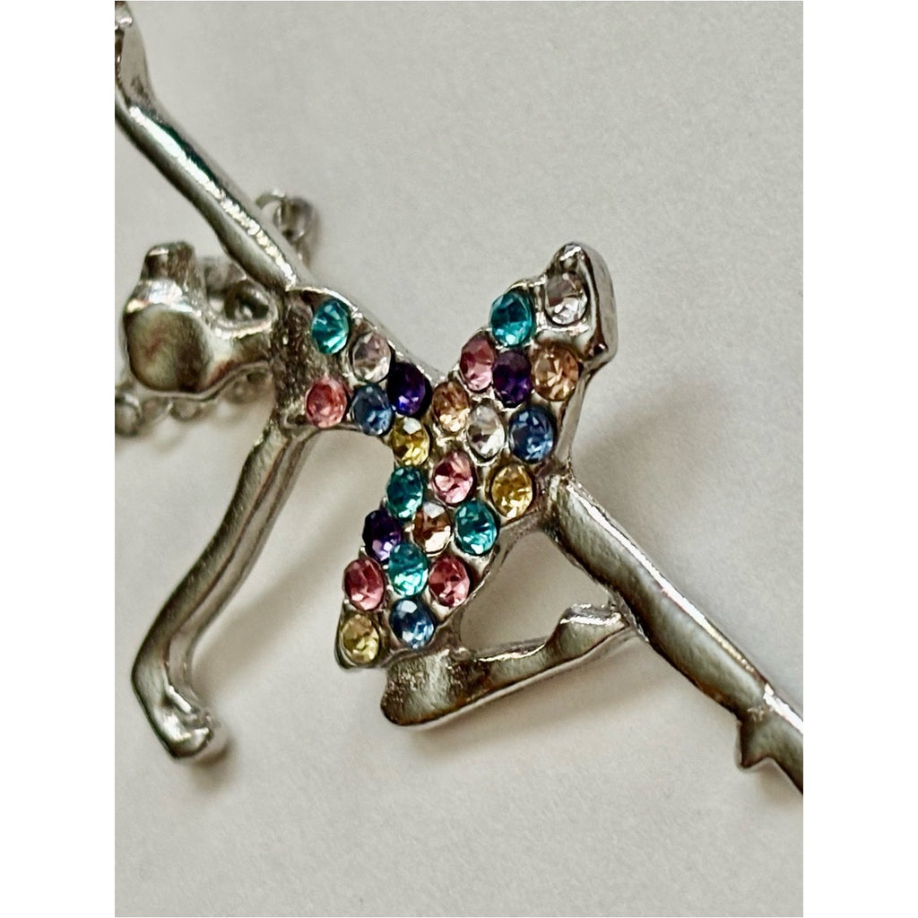 Silver plated Ballerina Pendant Necklace with Multicolor Crystals
