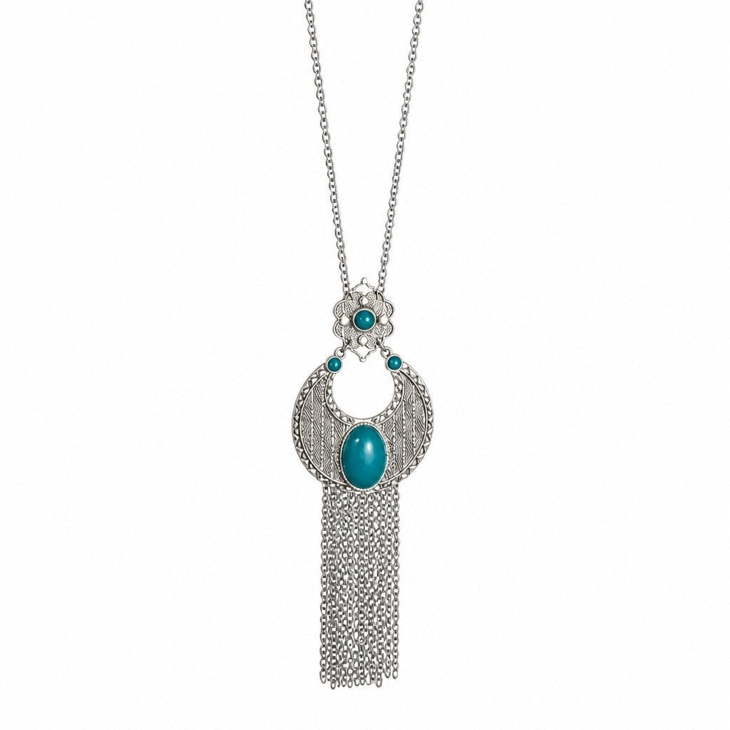 Vintage “Moonlight Trail “Lia Sophia Turquoise Crescent Fringe  Necklace