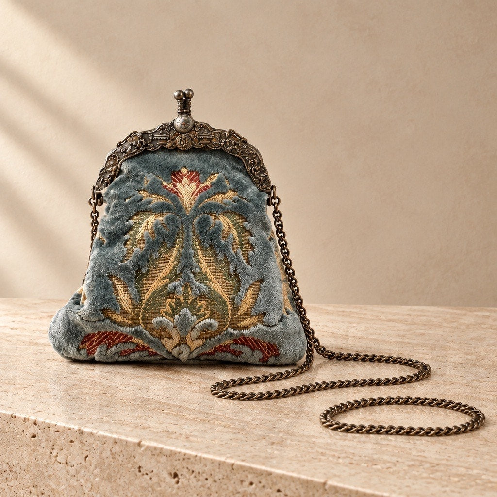 Vintage 1800s Style Italian Cut-Velvet Tapestry Purse