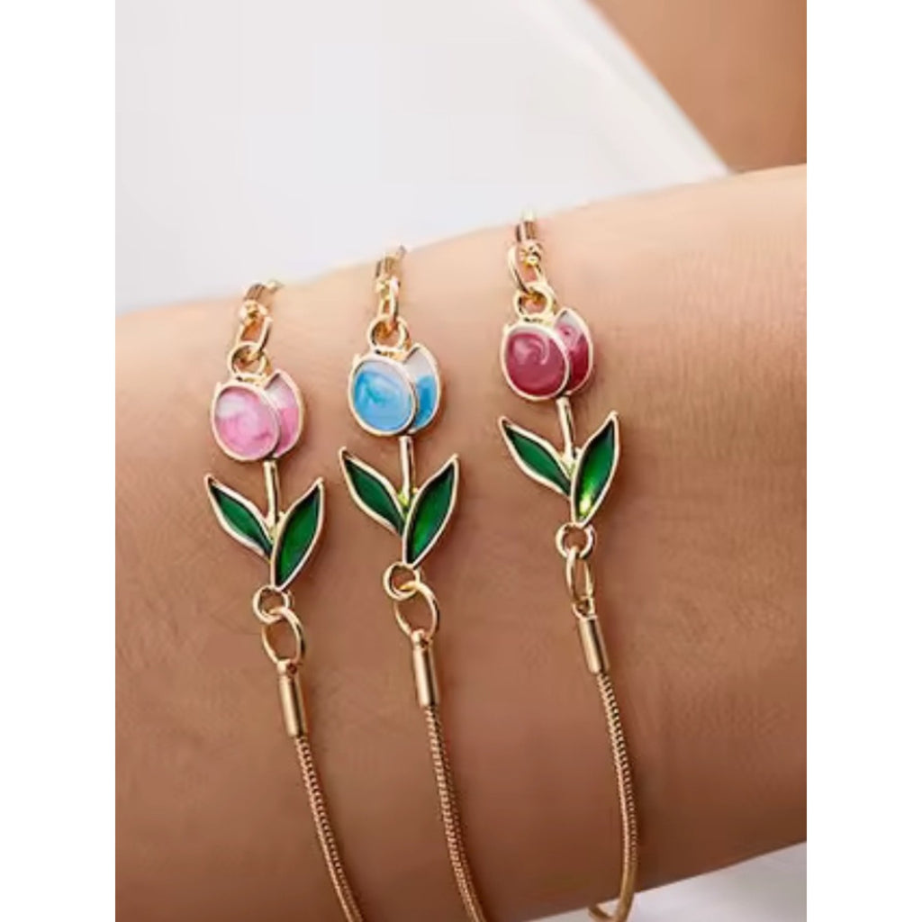 Gold Plated Pink Tulip Bracelet
