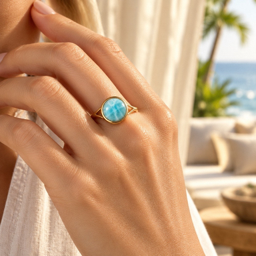 ✨ CHIC Gold Simulated Turquoise Solitaire Statement Ring ✨ size 9