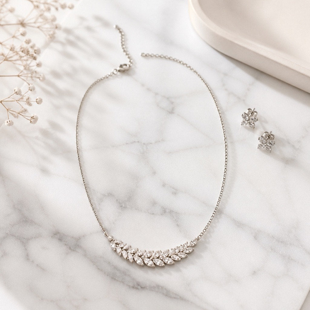 The Juliet Set – Sparkling Marquise Crystal Vine Choker & Butterfly Studs