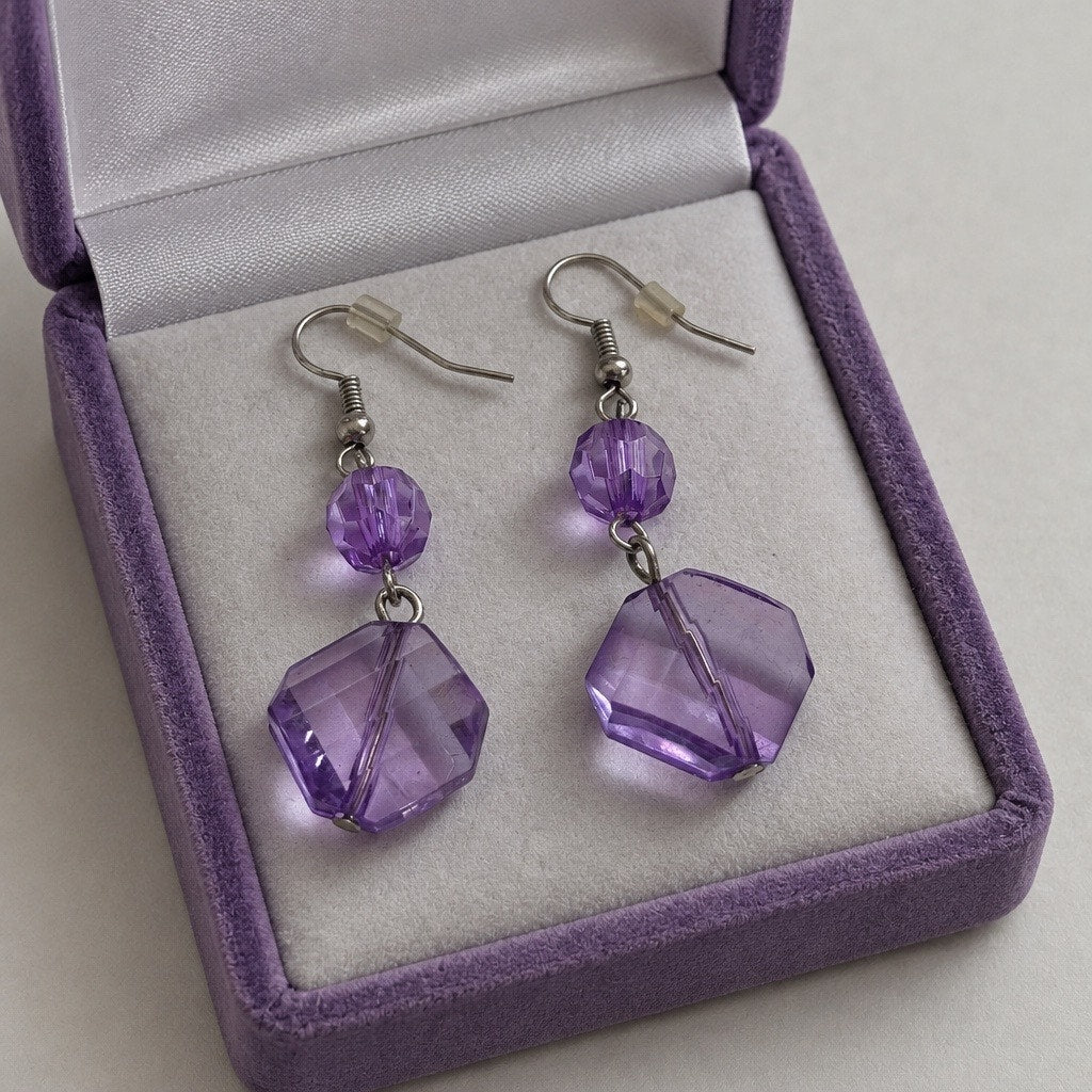 Vintage Purple Faceted Dangle Earrings