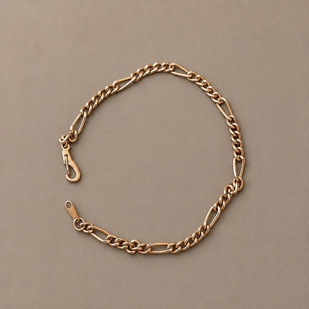 Vintage 14 K Gold Plated Figaro Link Chain Bracelet