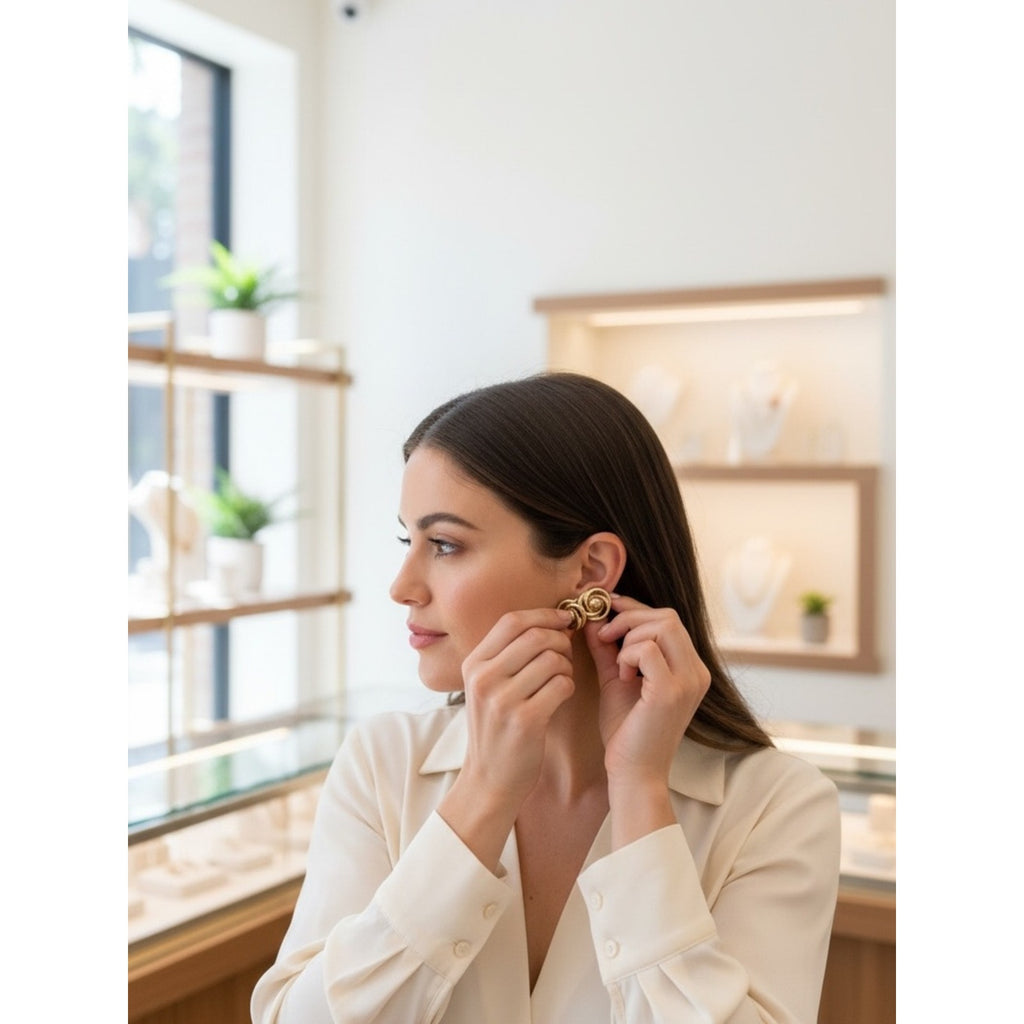 Vintage Artisanal Kintsugi Wave Marbled Disk Earrings