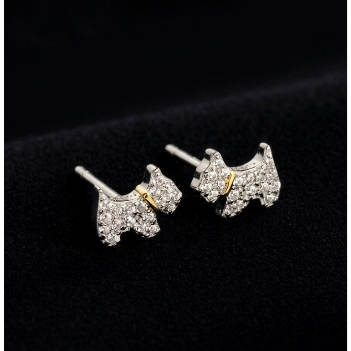 Certified Moissanite Scottish Terrier Stud Earrings-mini