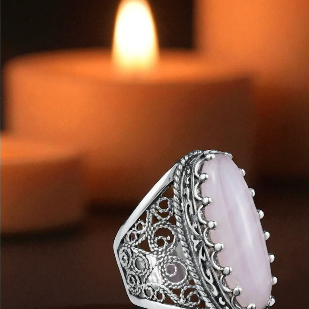 925 Silver Pink Quartz Gemstone & Handcrafted Filigree