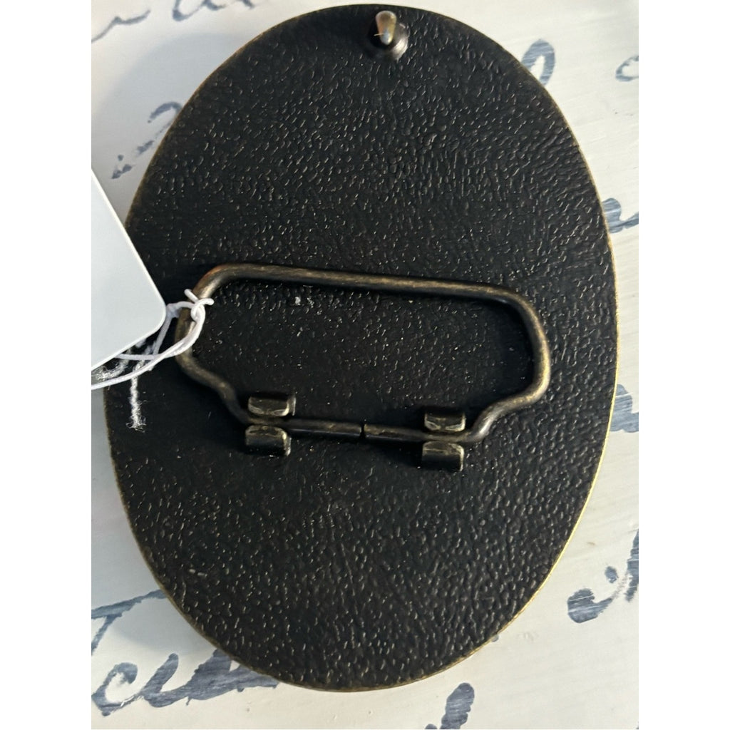 Southwestern Turquoise Western Calfskin Belt Buckle | Oval Rustic Cowboy Belt Buckle