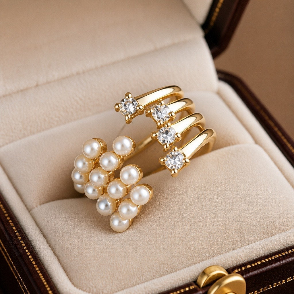 Elegant Gold Plated Adjustable Set of 4 Statement Rings