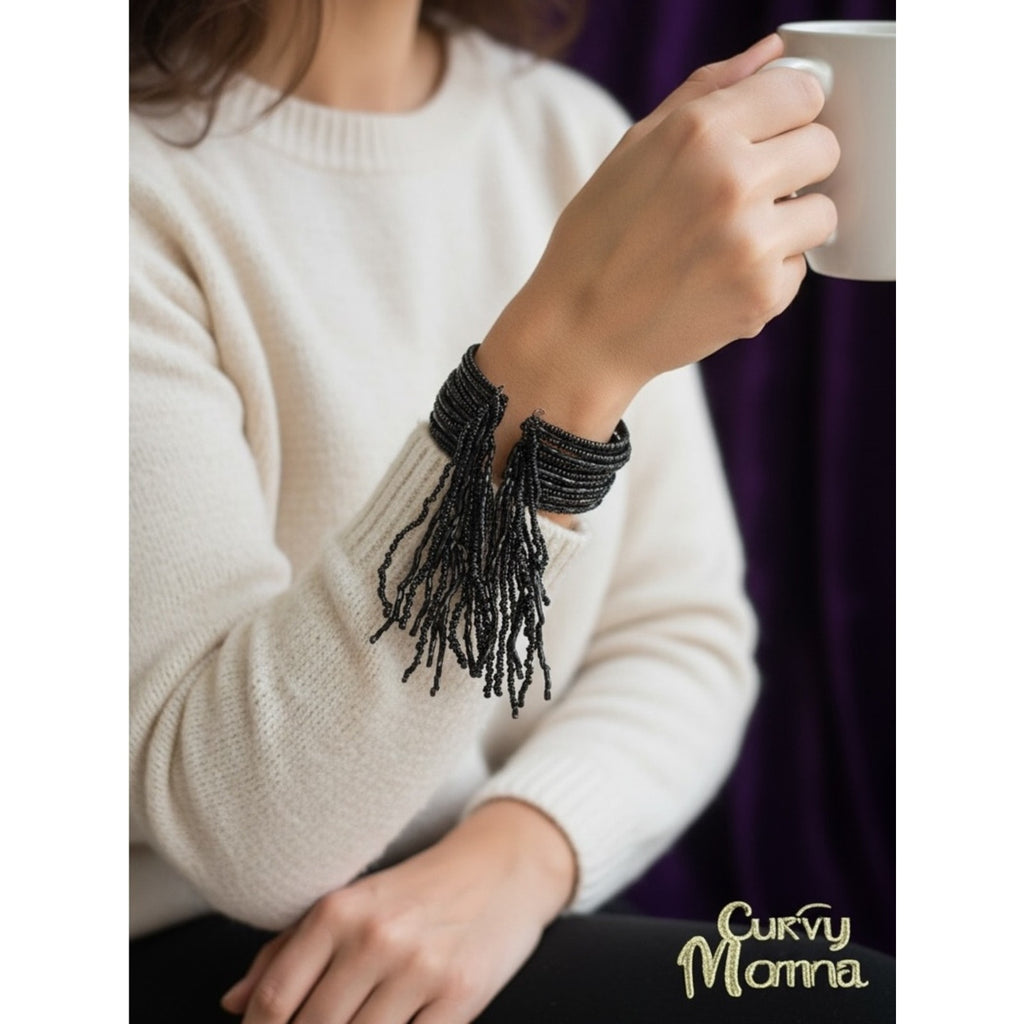 Vintage Black Beaded Multi-Strand Bracelet