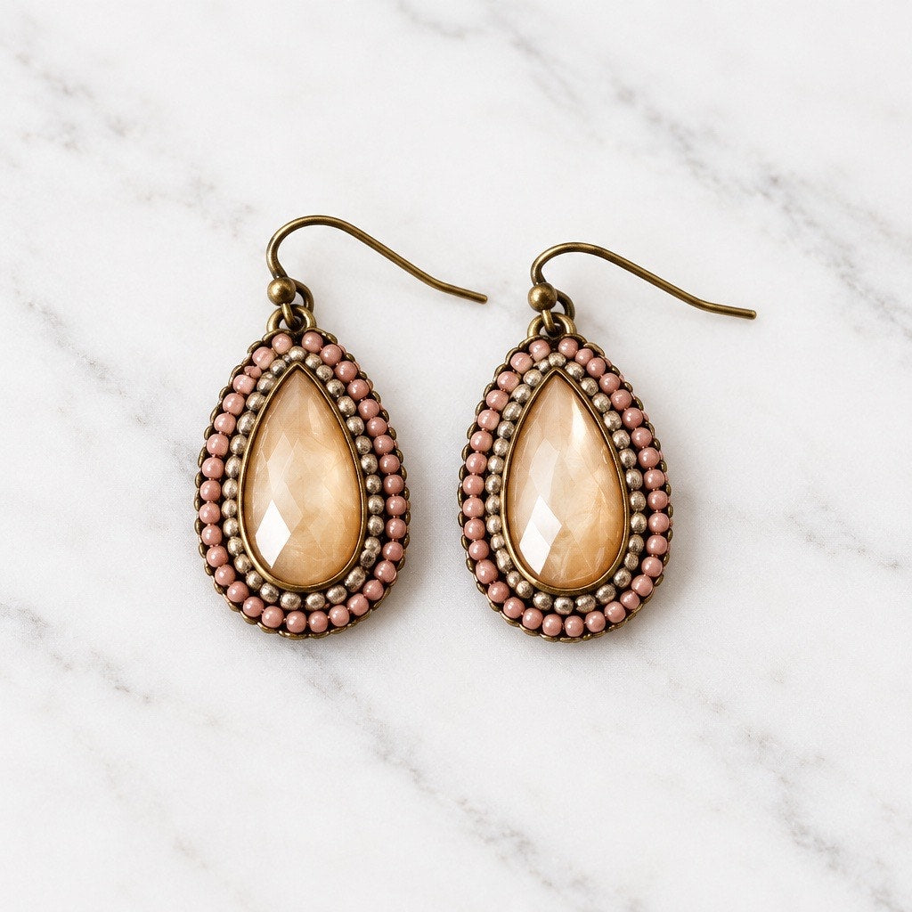 Tuscan Sun Faceted Peach Agate-Style 3 Piece Set