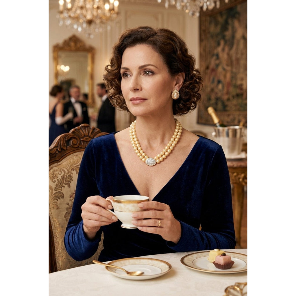 Avon 2005 Classic Hollywood Style Layered Pearl Strand Necklace with Pavé Accents