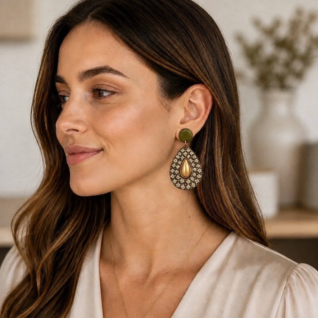 Signed Vintage Inspired Rhinestone Teardrop Earrings