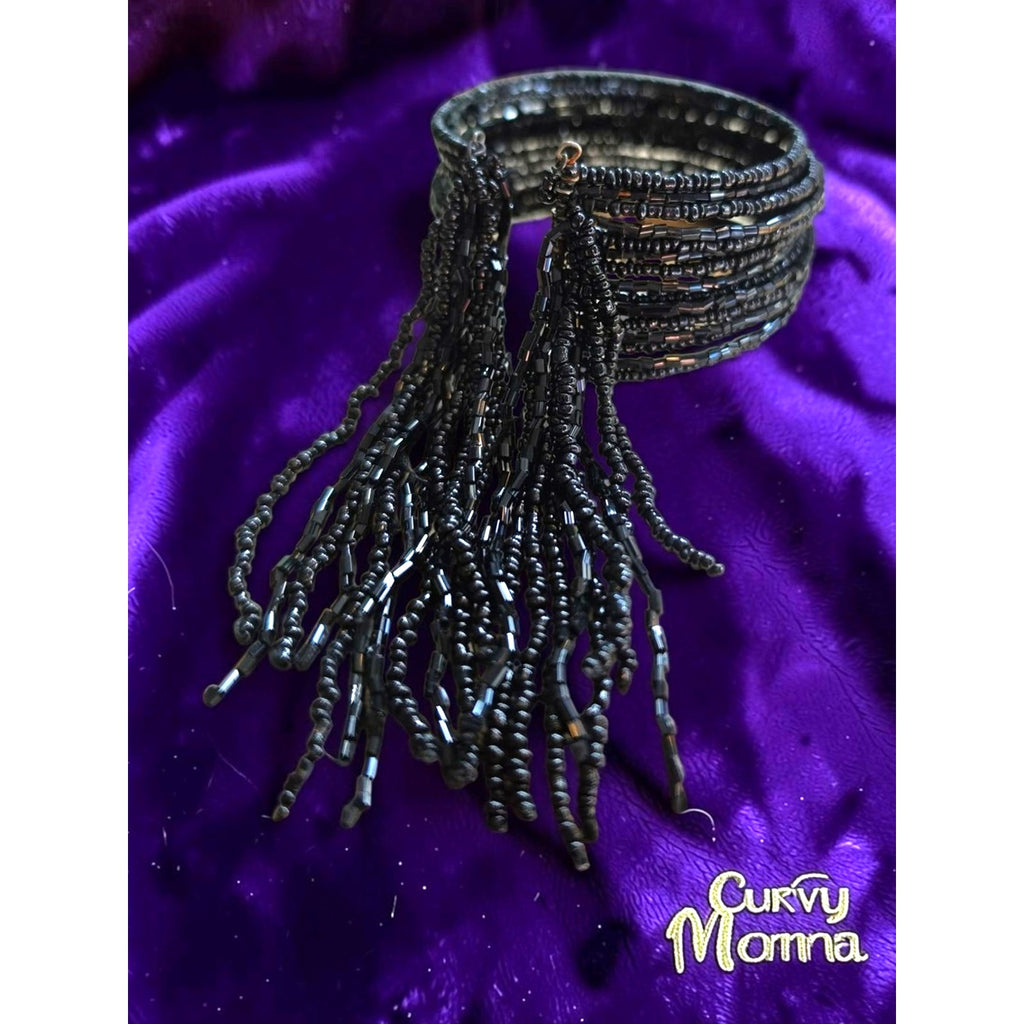 Vintage Black Beaded Multi-Strand Bracelet