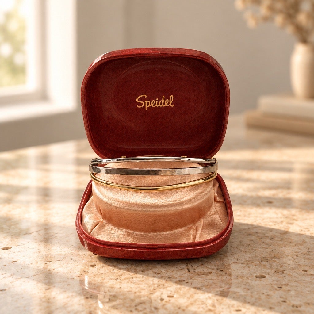 Circa 1960s Speidel Signed Tri-Strand Open Cuff Bracelet with Original Box