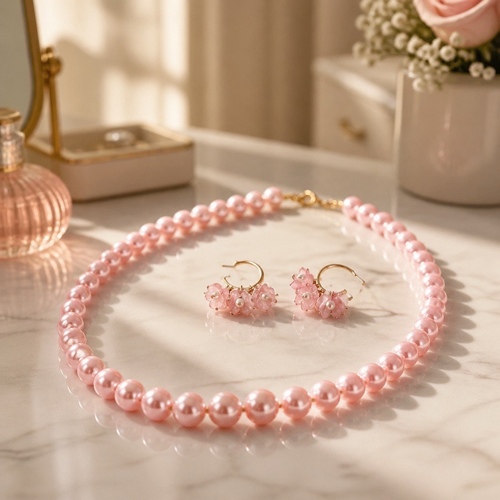 La Vie En Rose Parure: Signed Japan Pearl Clusters & Floral Hoop Set