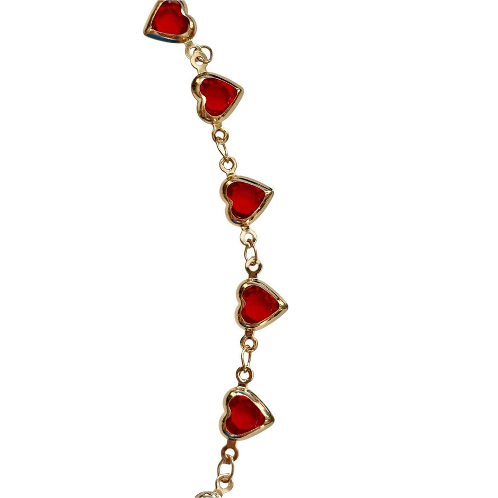 Chain Necklace with Red Hearts