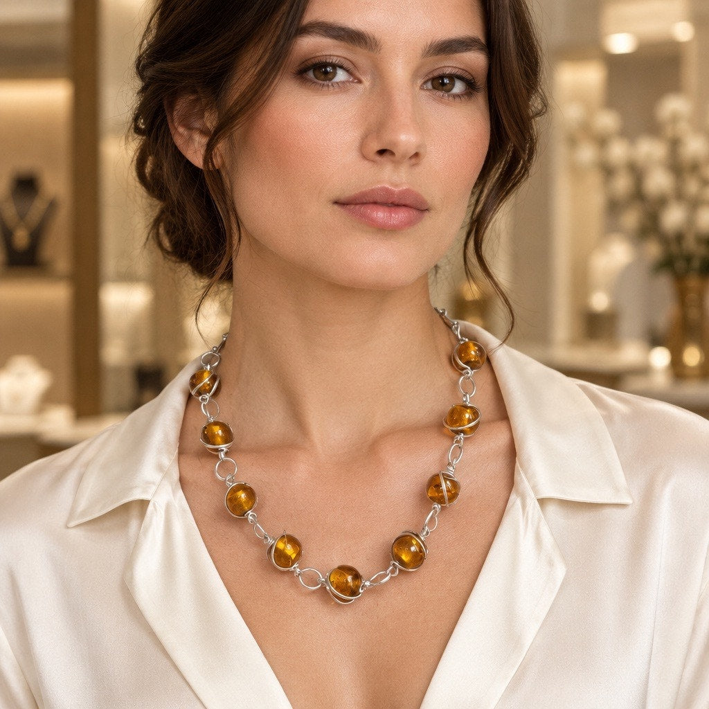 Amber-Tone Tigers Eye Multi-Strand Beaded Necklace