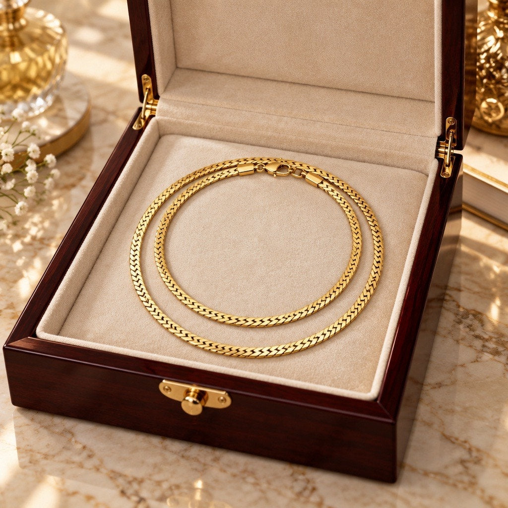 Vintage Gold Filled 925 Sterling Vintage 1/20 12K GF Gold Filled Flat Woven Herringbone Wheat Chain Necklace