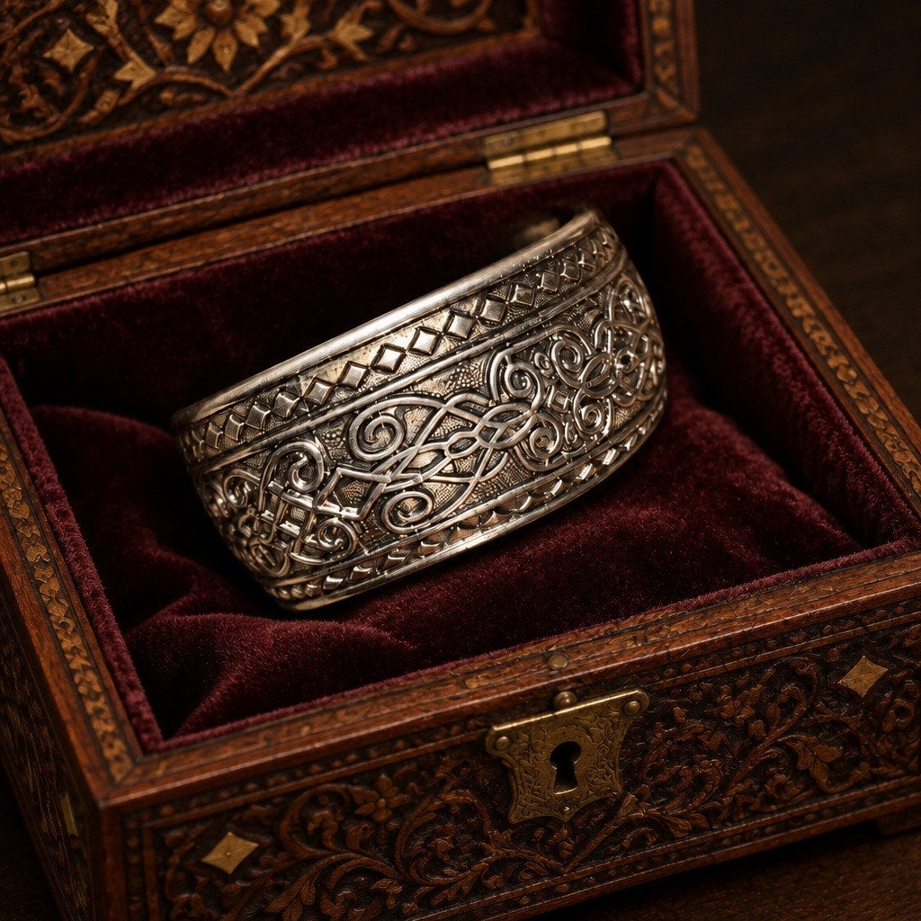 Vintage Engraved Cuff Bracelet - Antique Finish