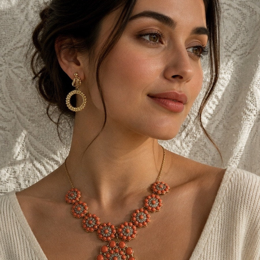 Terracotta Blossom Convertible Parure Set — Signed Premier Designs "Peachy Keen" 4-Piece Trio